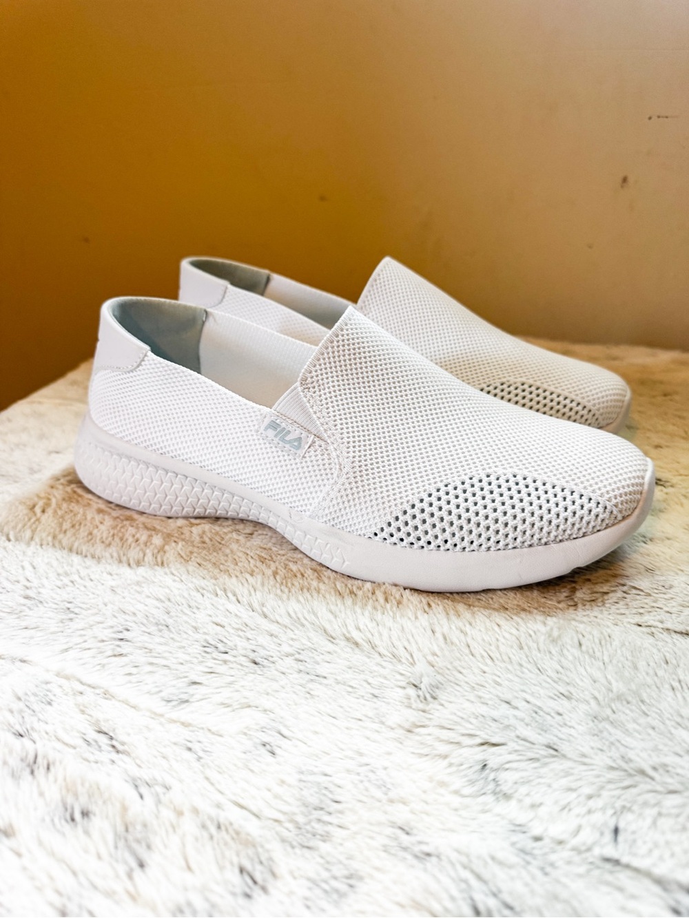FILA Women's White Mesh Slip-On Sneakers